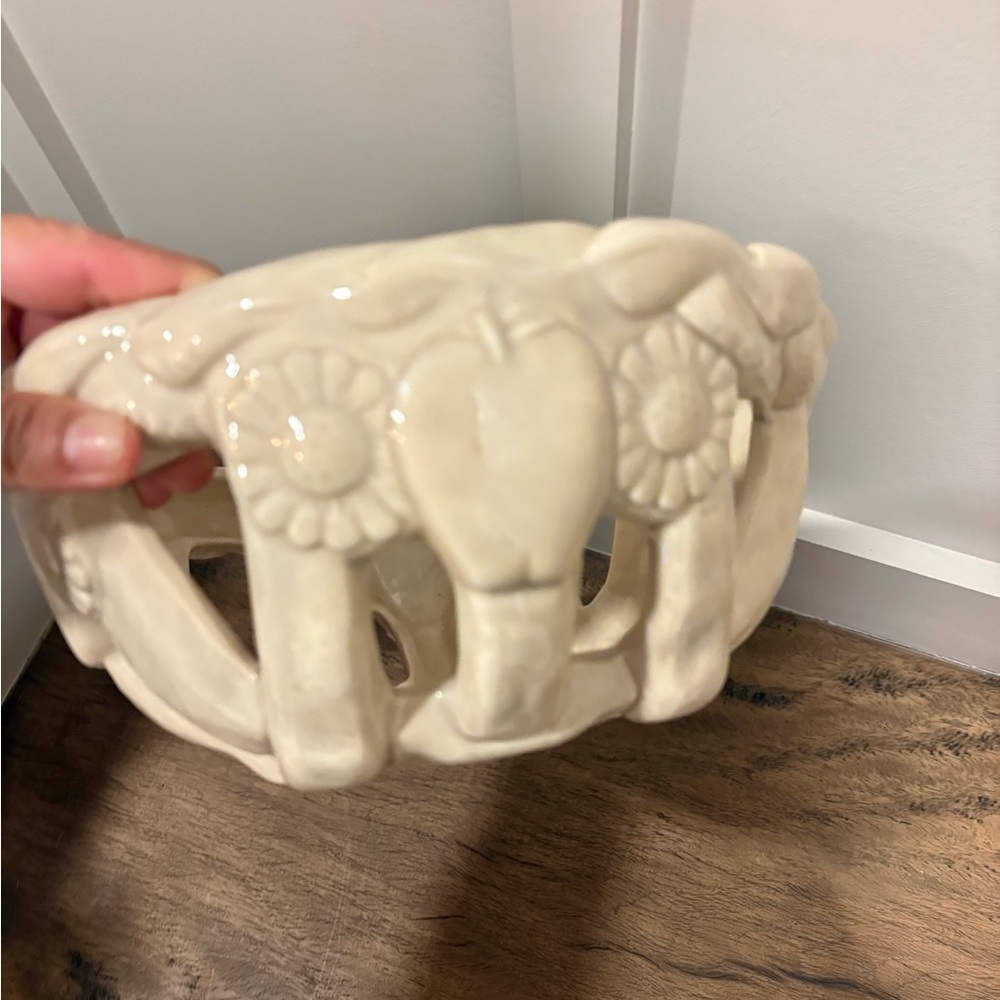 Elegant Cream Ceramic Floral Serveware Bowl